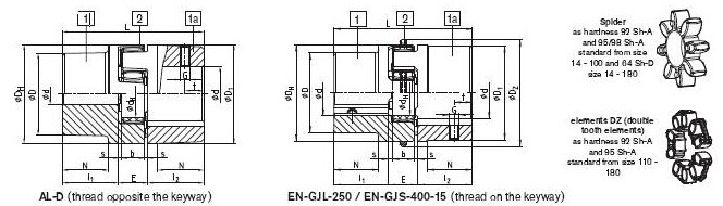 Χυτή υλική σύζευξη Rotex, μέγεθος 48, 55, 65, 75, 90 ΚΚ